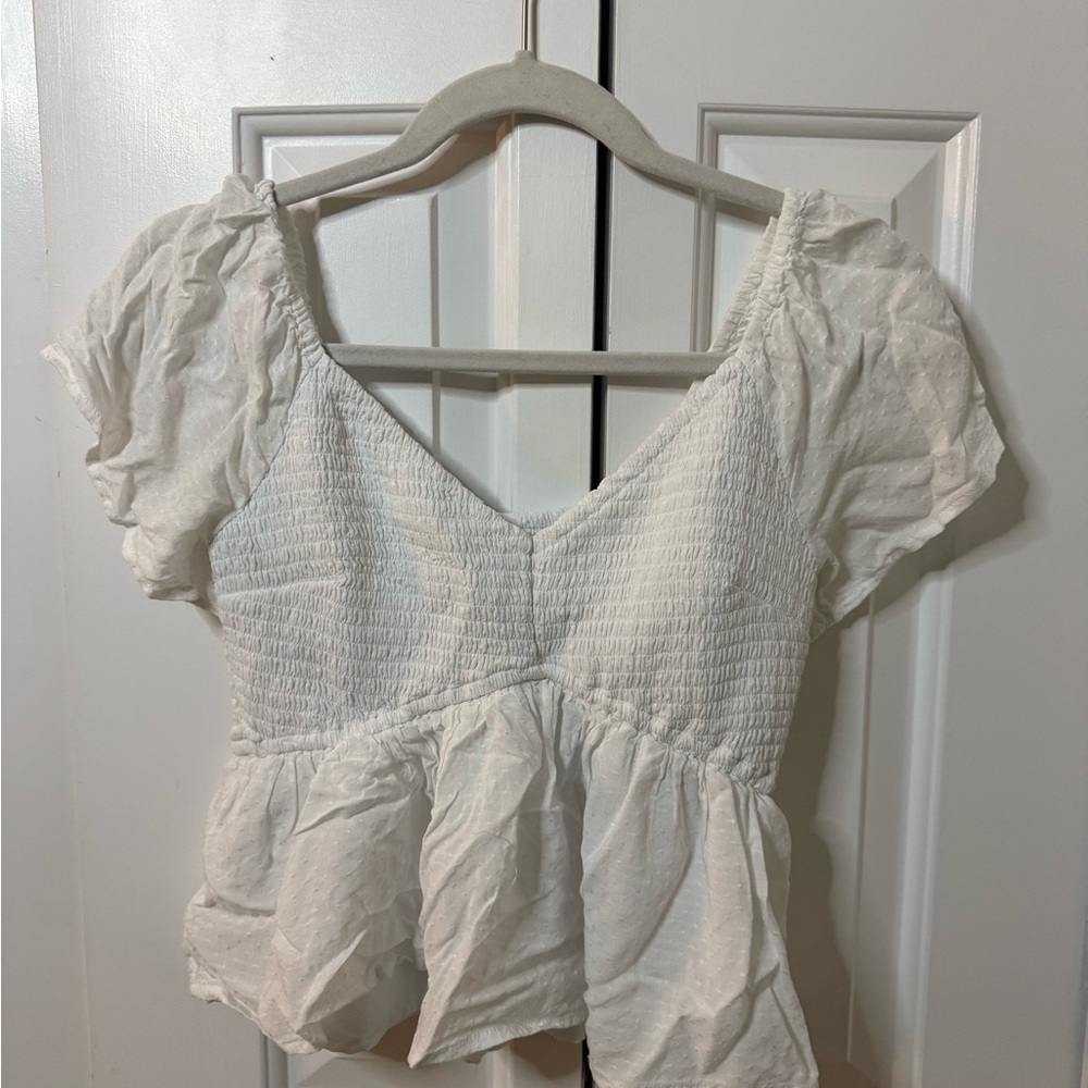 Hollister White Smocked Blouse